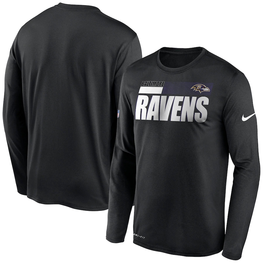 Men's Baltimore Ravens 2020 Black Sideline Impact Legend Performance Long Sleeve T-Shirt